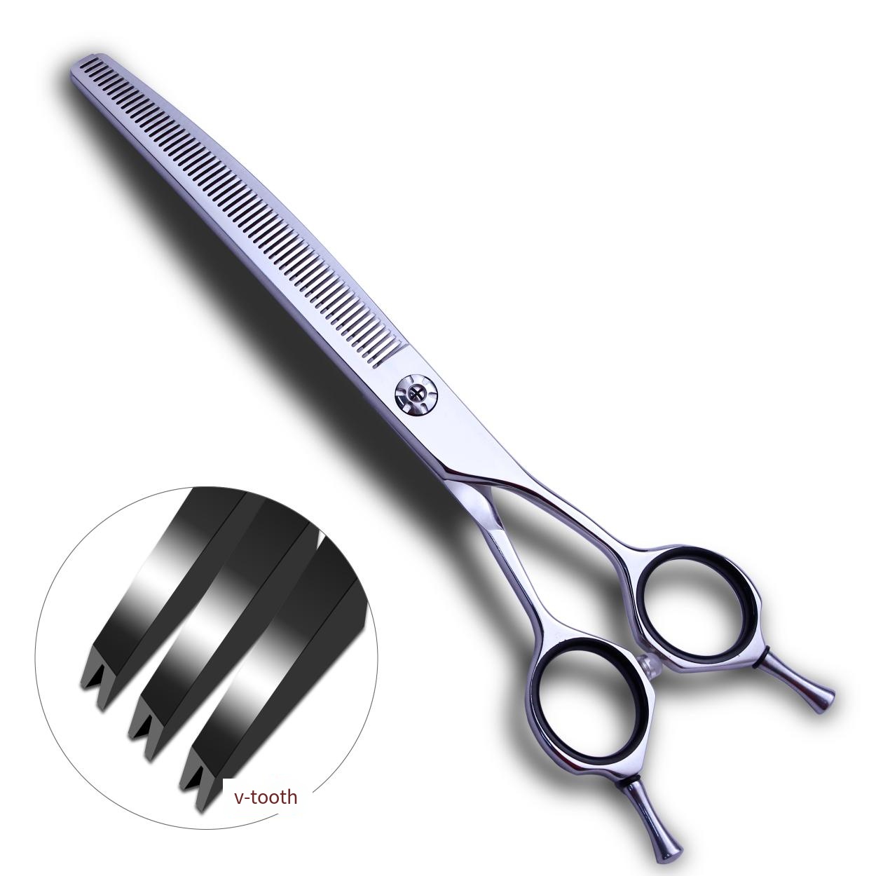 440C Hi-Q 7 inch pet grooming curved thinner scissors Flipper V-shaped teeth